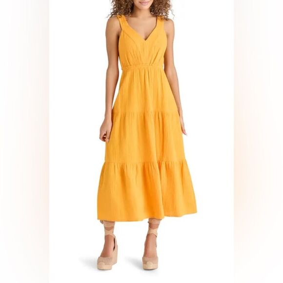 Steve Madden Dresses & Skirts - Steve Madden Women's Amira Tiered Cotton Midi Dress In Saffron Size XS